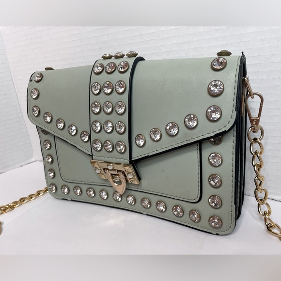 Luxury Diamond-studded One-shoulder Messenger Bag Chain Strap Square Mint Green - Picture 6 of 10